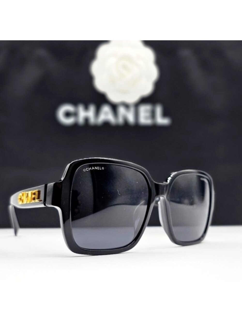 CHANEL BLACK SUNGLASSES CH5408A 622/S4 OVERSIZED GOLD LETTERS
